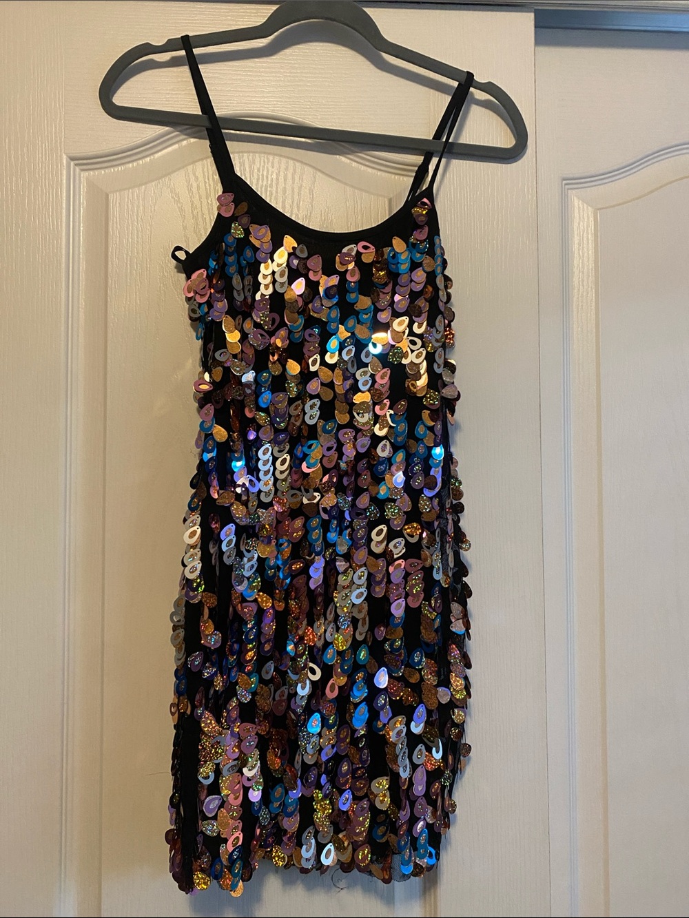 Girls Black Sequin Party Dress with Multicolor Sequins